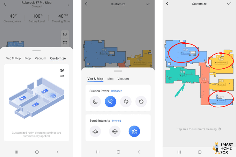 Die Saugkraft und die Wasserintensität werden über die Roborock S7 Pro Ultra App reguliert.